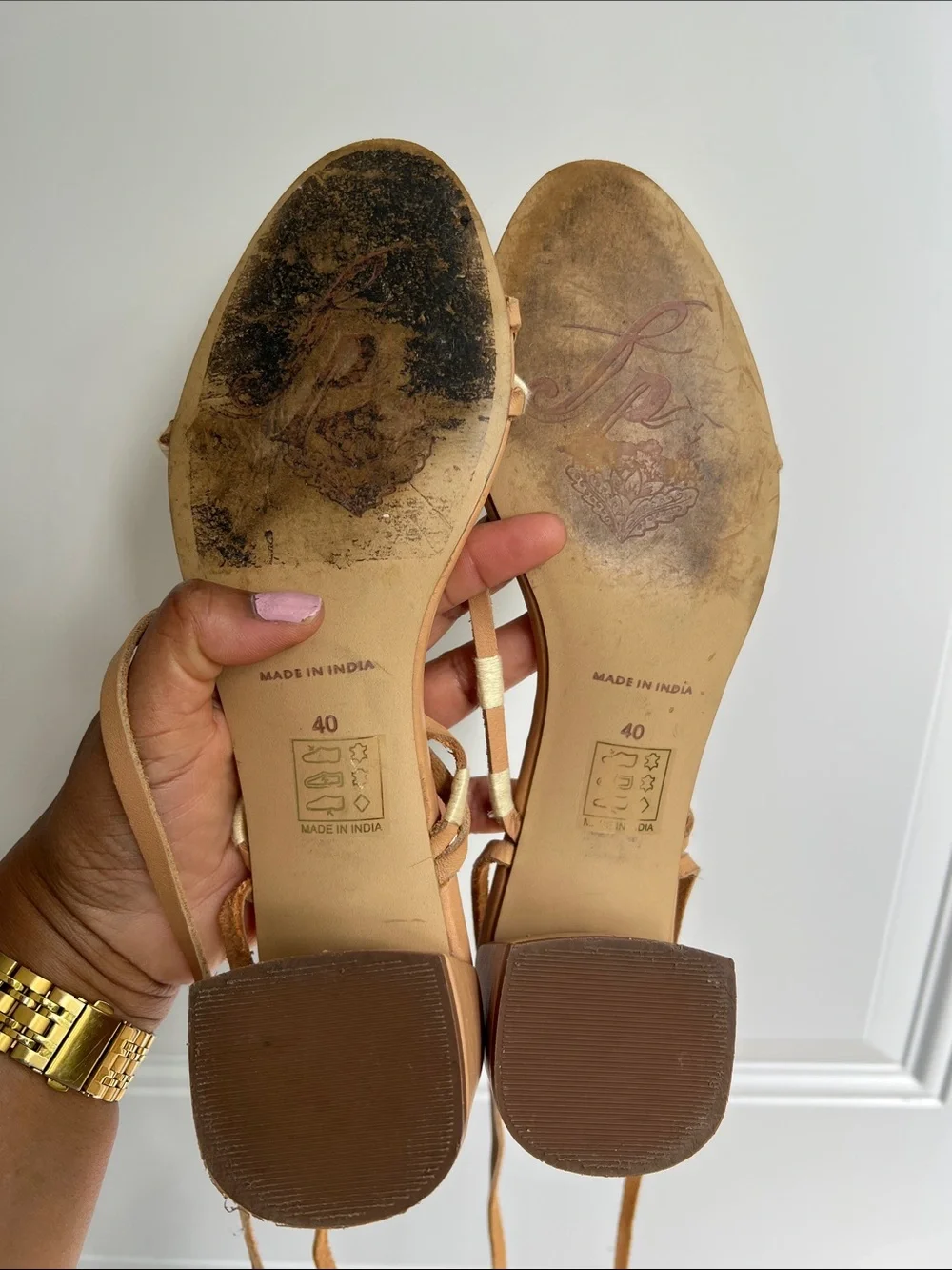 Free People Hermosa Tan Wrap-Around Boho Leather Sandals with Bead Detail 9.5